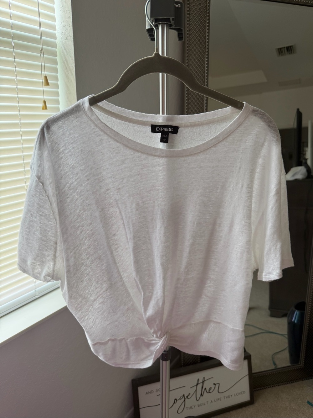 Express White Knot-Front Crop Tee